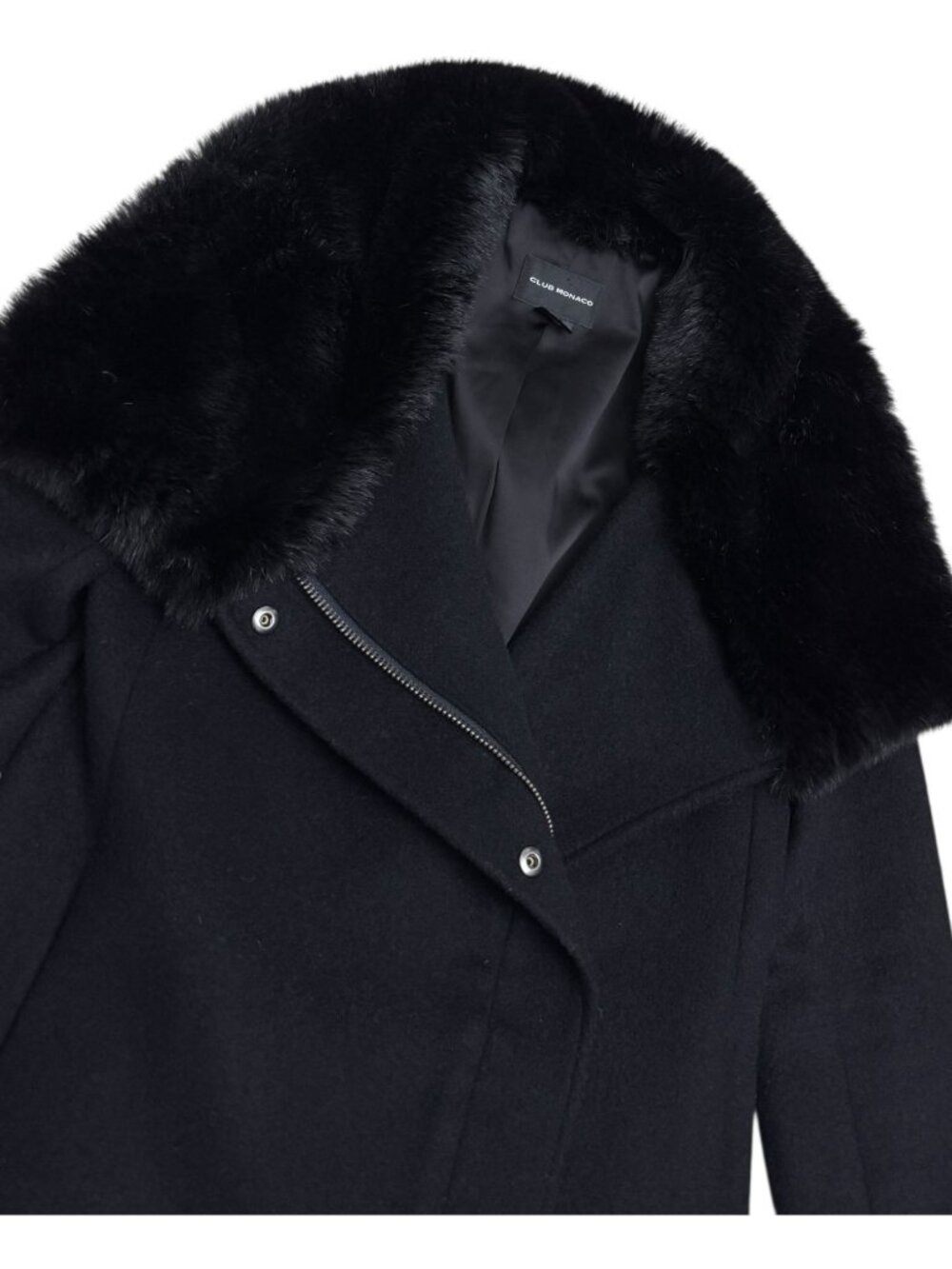 CLUB MONACO Faux Fur WOOL Luxury Designer Winter Business Pea Coat Womens XS - Picture 4 of 7